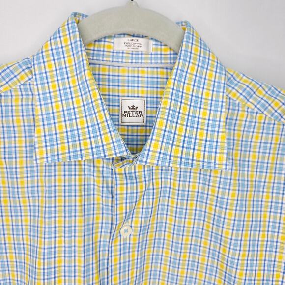 Peter Millar Button Front Men's Plaid Long Sleeve 100% Cotton Shirt Size Large - Picture 2 of 9